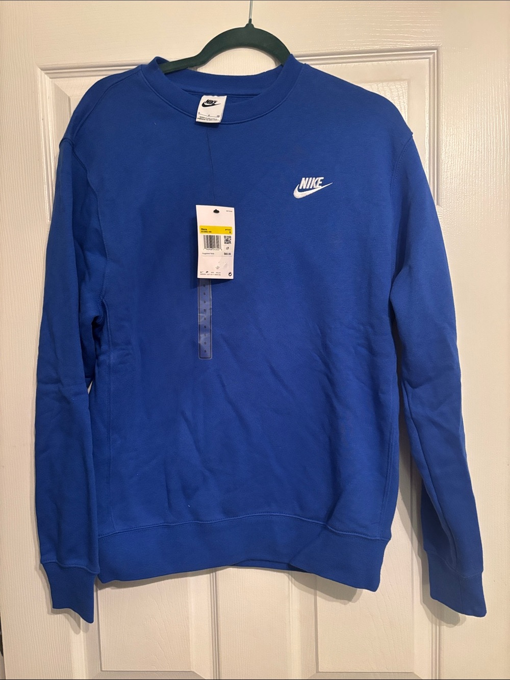 Nike Royal Blue Crew Pullover Sweatshirt with White Logo